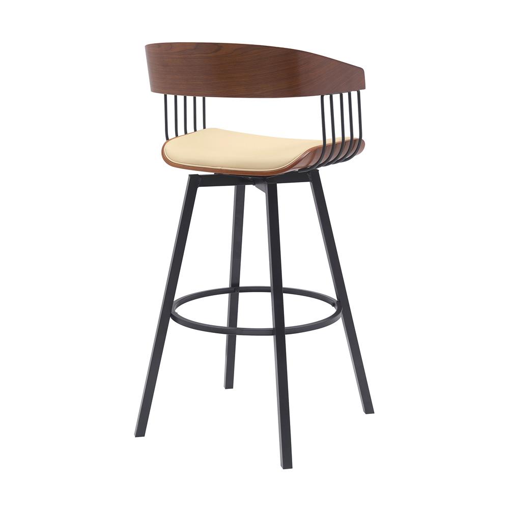 Armen Living - Athena 31in Swivel Walnut Wood Bar Stool in Cream Faux Leather with Black Metal - LCATBAWACR30 veiw 3