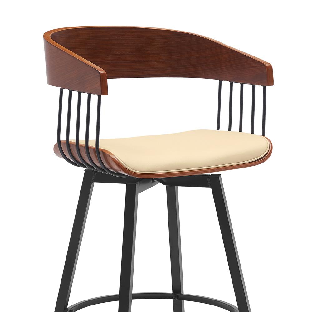 Armen Living - Athena 31in Swivel Walnut Wood Bar Stool in Cream Faux Leather with Black Metal - LCATBAWACR30 veiw 4