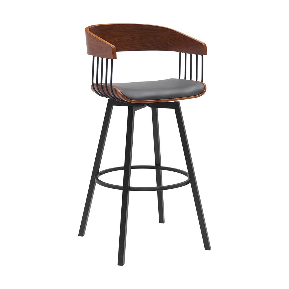 Armen Living - Athena 31in Swivel Walnut Wood Bar Stool in Gray Faux Leather with Black Metal - LCATBAWAGRY30 veiw 1