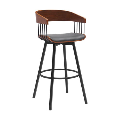 Armen Living - Athena 31in Swivel Walnut Wood Bar Stool in Gray Faux Leather with Black Metal - LCATBAWAGRY30 veiw 1