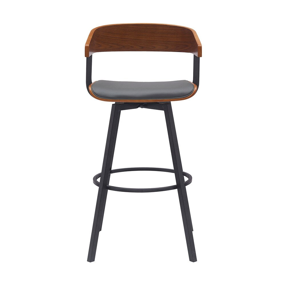 Armen Living - Athena 31in Swivel Walnut Wood Bar Stool in Gray Faux Leather with Black Metal - LCATBAWAGRY30 veiw 2