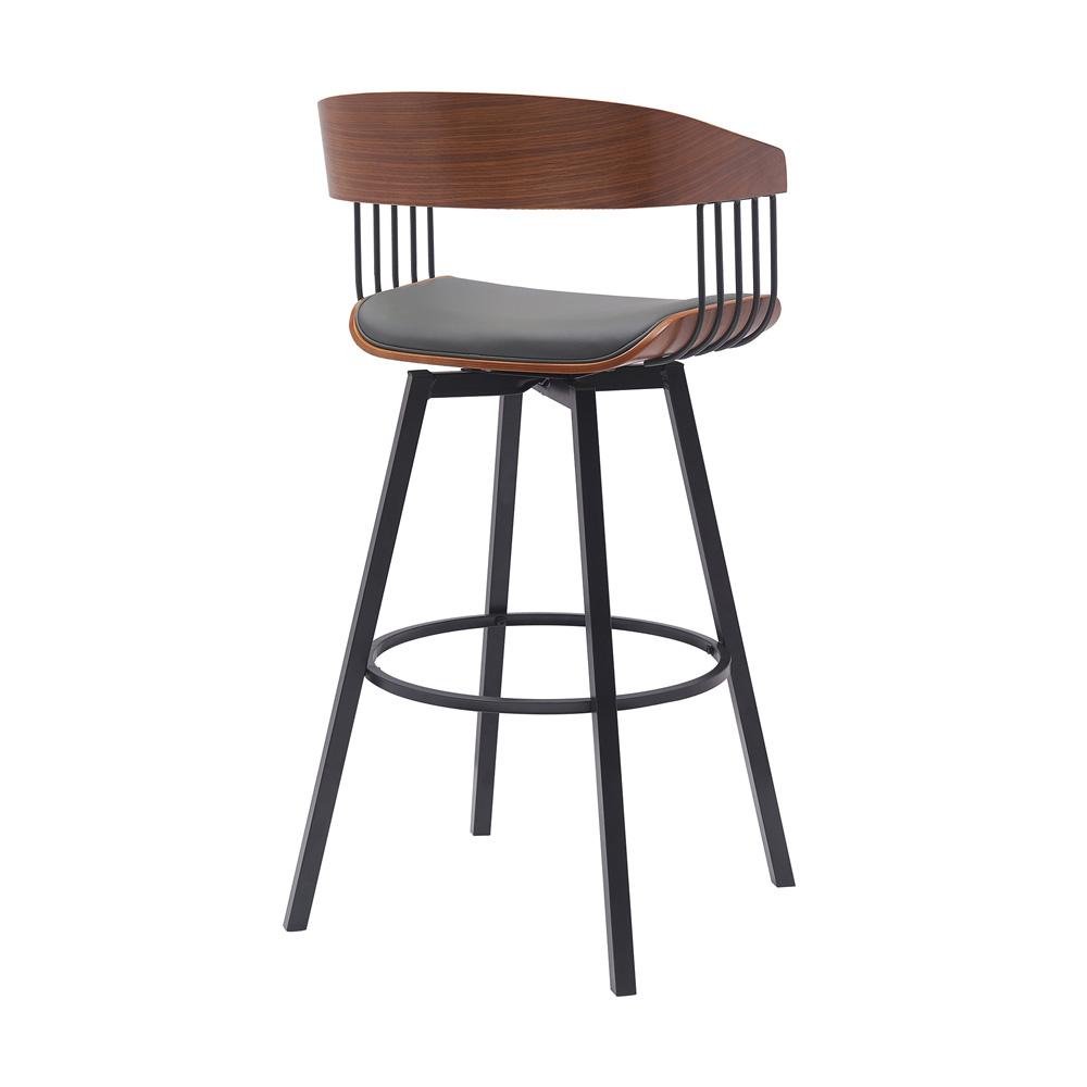 Armen Living - Athena 31in Swivel Walnut Wood Bar Stool in Gray Faux Leather with Black Metal - LCATBAWAGRY30 veiw 3