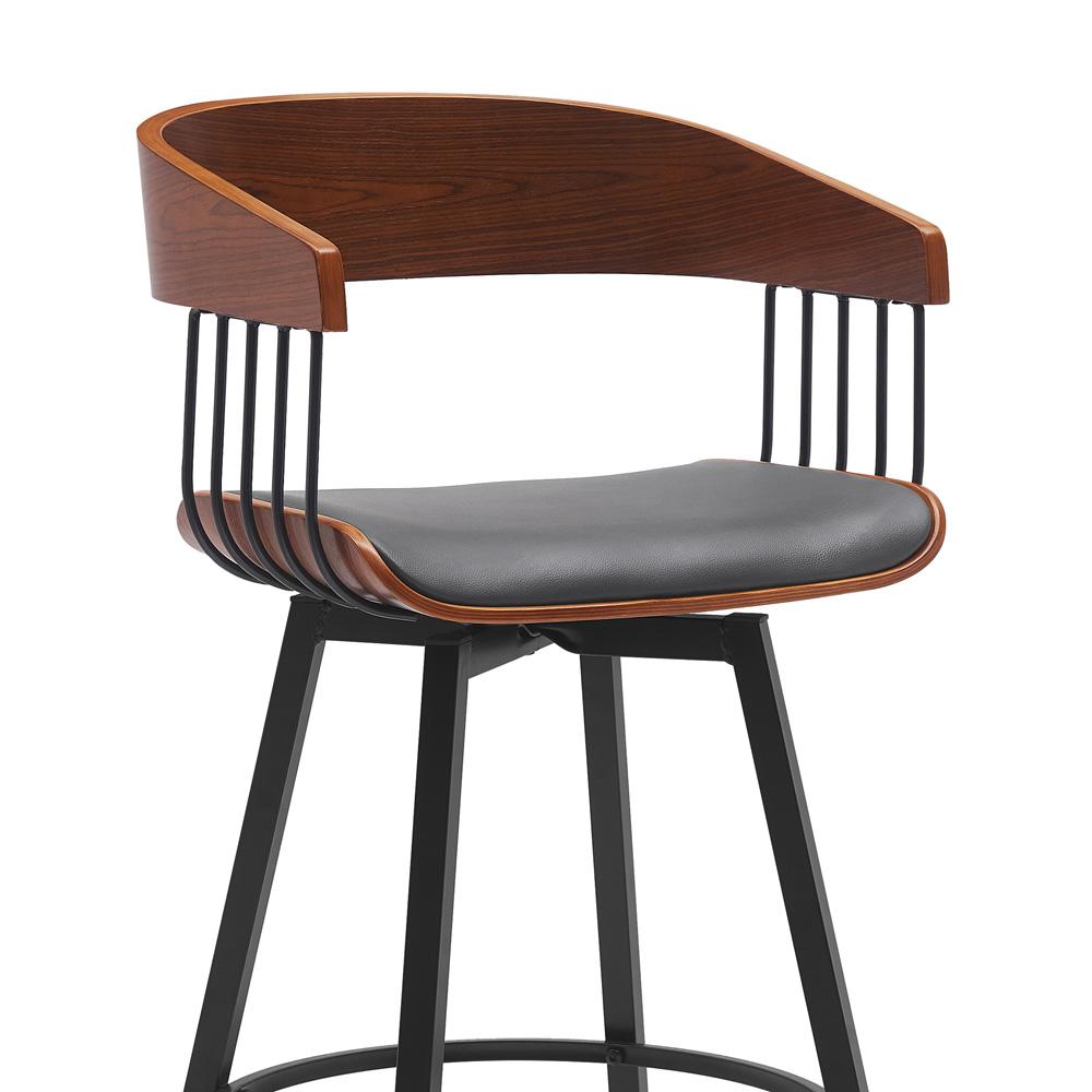 Armen Living - Athena 31in Swivel Walnut Wood Bar Stool in Gray Faux Leather with Black Metal - LCATBAWAGRY30 veiw 4