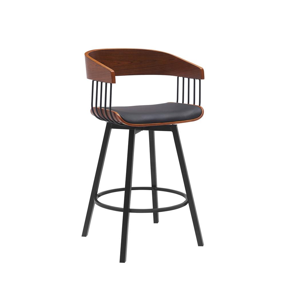Armen Living - Athena 27in Swivel Walnut Wood Counter Stool in Black Faux Leather with Black Metal - LCATBAWABLK26 veiw 1