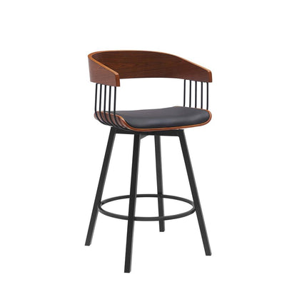 Armen Living - Athena 27in Swivel Walnut Wood Counter Stool in Black Faux Leather with Black Metal - LCATBAWABLK26 veiw 1