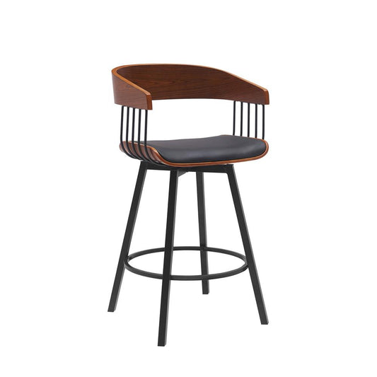 Armen Living - Athena 27in Swivel Walnut Wood Counter Stool in Black Faux Leather with Black Metal - LCATBAWABLK26 veiw 1