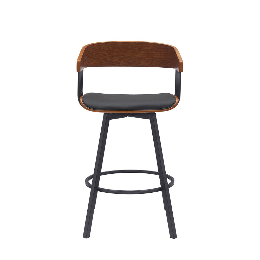 Armen Living - Athena 27in Swivel Walnut Wood Counter Stool in Black Faux Leather with Black Metal - LCATBAWABLK26 veiw 2