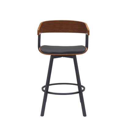 Armen Living - Athena 27in Swivel Walnut Wood Counter Stool in Black Faux Leather with Black Metal - LCATBAWABLK26 veiw 2