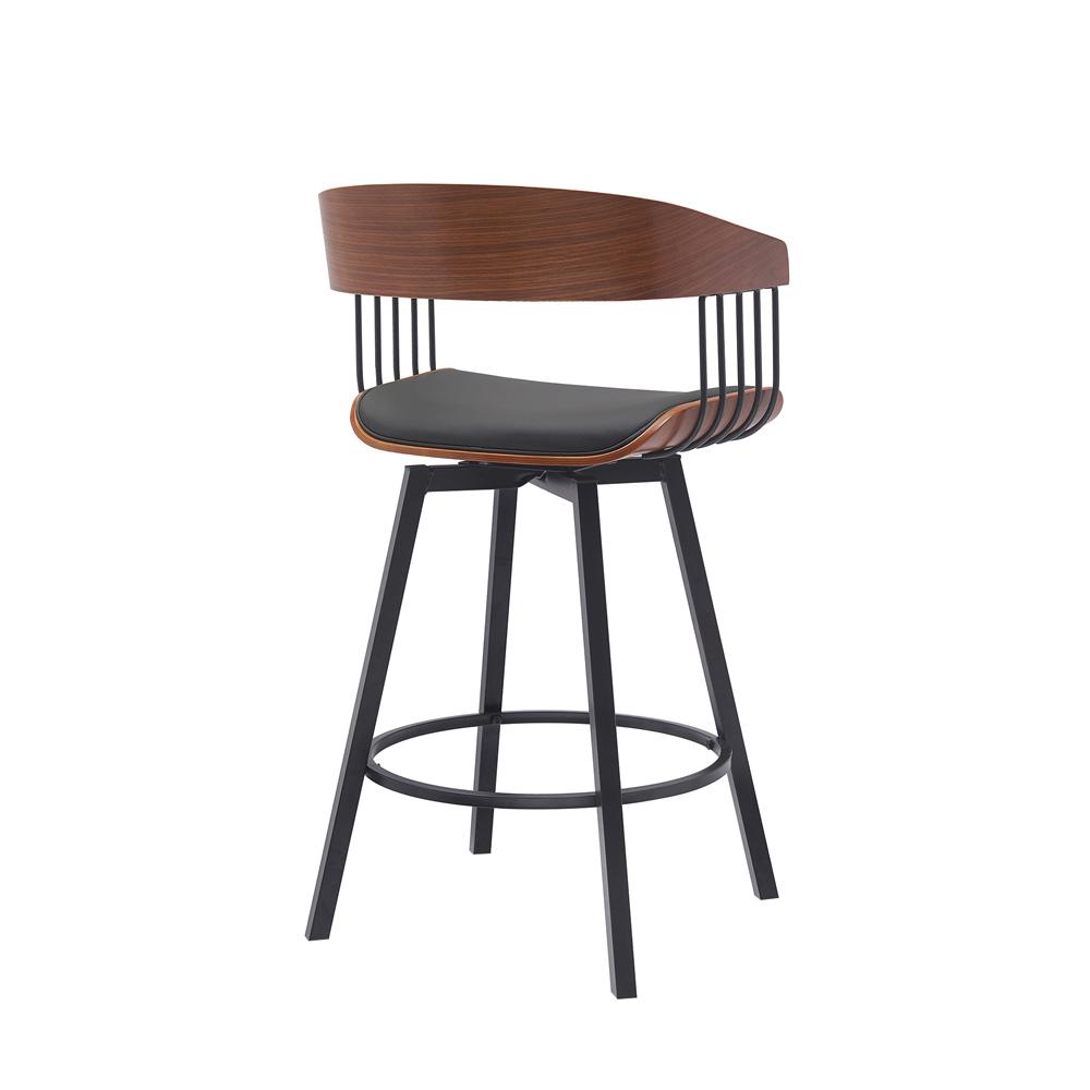 Armen Living - Athena 27in Swivel Walnut Wood Counter Stool in Black Faux Leather with Black Metal - LCATBAWABLK26 veiw 3