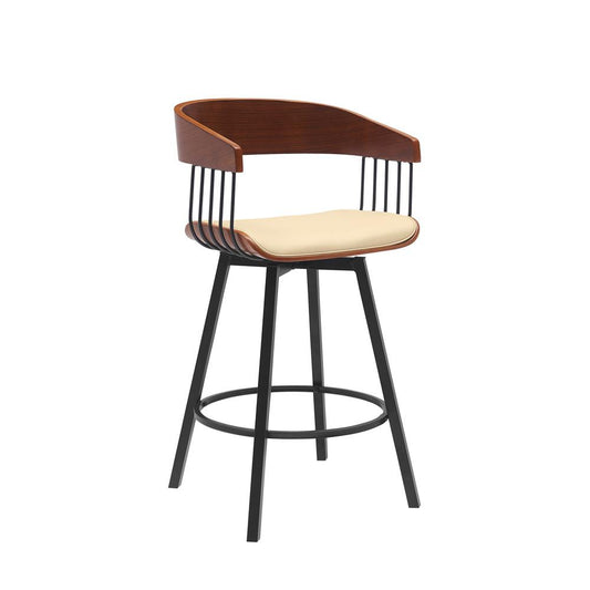 Armen Living - Athena 27in Swivel Walnut Wood Counter Stool in Cream Faux Leather with Black Metal - LCATBAWACR26 veiw 1