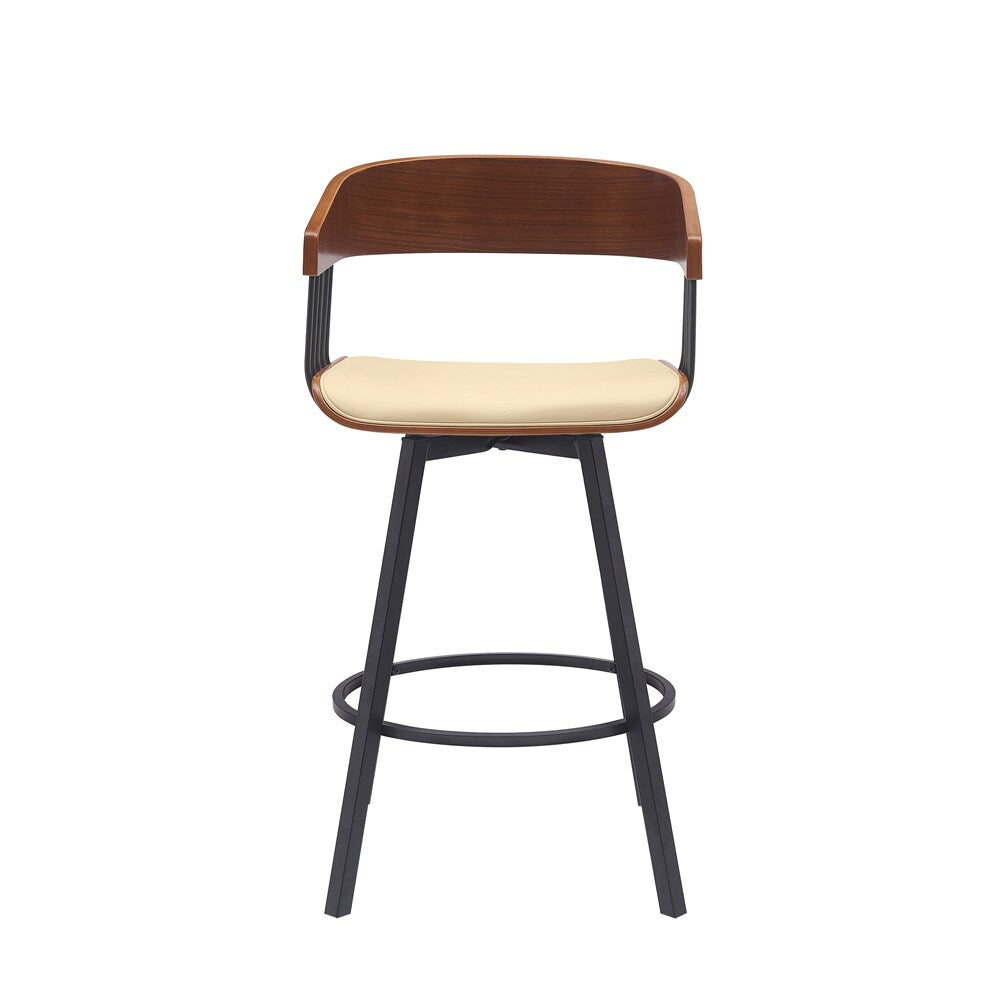 Armen Living - Athena 27in Swivel Walnut Wood Counter Stool in Cream Faux Leather with Black Metal - LCATBAWACR26 veiw 2