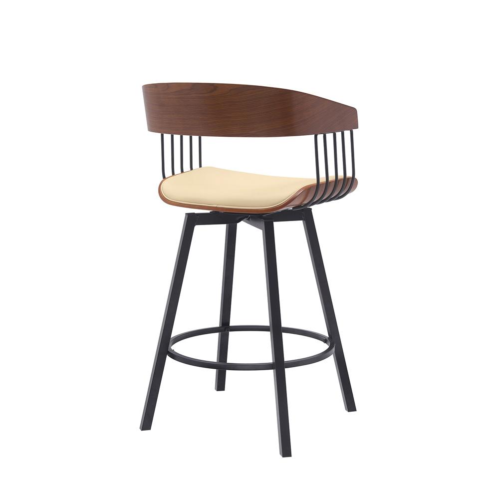 Armen Living - Athena 27in Swivel Walnut Wood Counter Stool in Cream Faux Leather with Black Metal - LCATBAWACR26 veiw 3