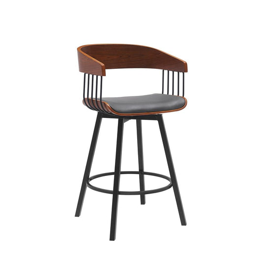 Armen Living - Athena 27in Swivel Walnut Wood Counter Stool in Gray Faux Leather with Black Metal - LCATBAWAGRY26 veiw 1