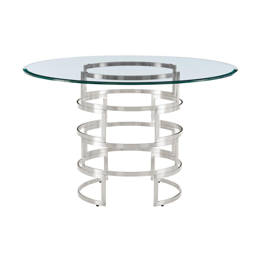 Armen Living - Diaz Morgan 5 Piece Round Glass Dining Table Set with Brushed Stainless Steel and Blue Fabric - SETDI5BSBLU veiw 4