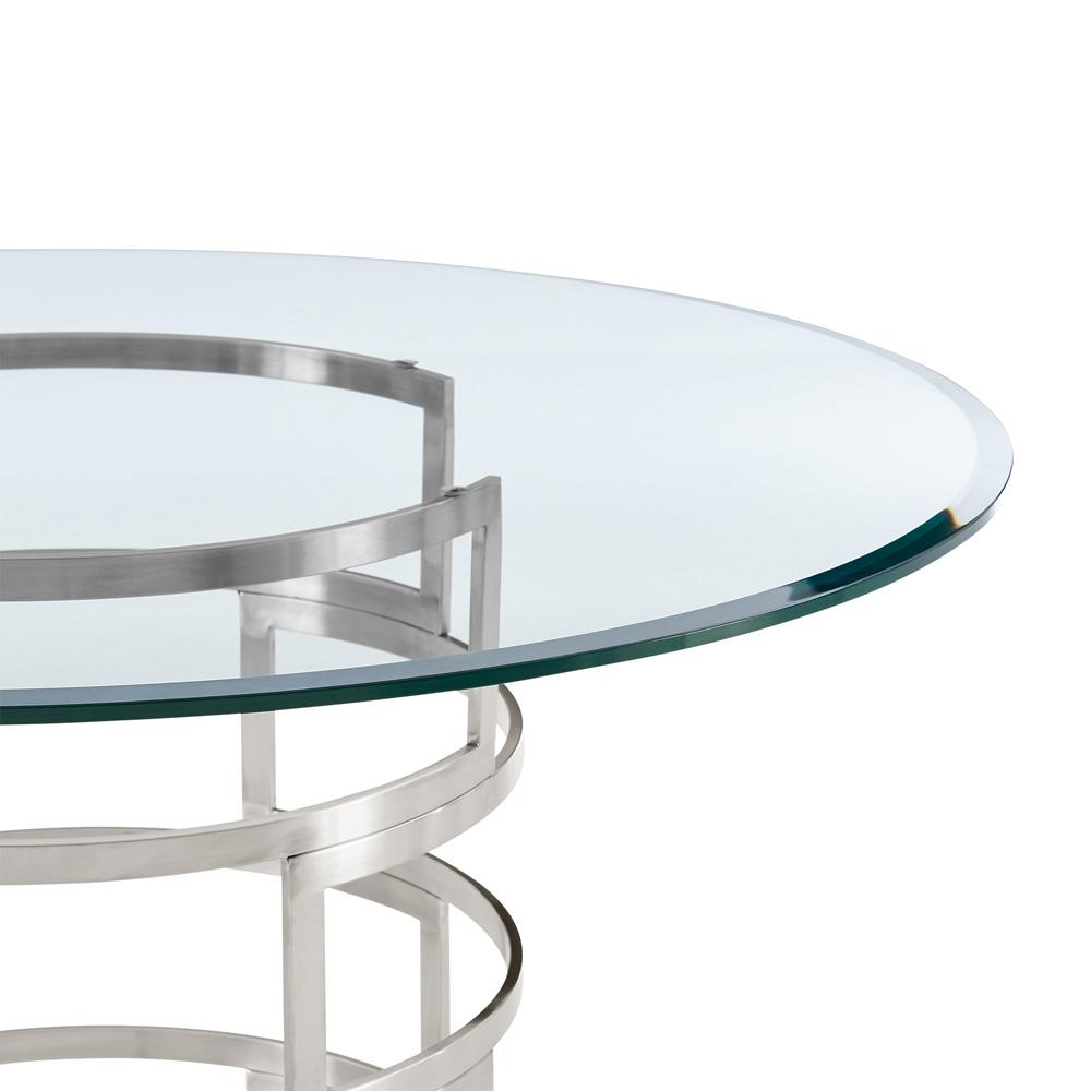Armen Living - Diaz Morgan 5 Piece Round Glass Dining Table Set with Brushed Stainless Steel and Blue Fabric - SETDI5BSBLU veiw 5