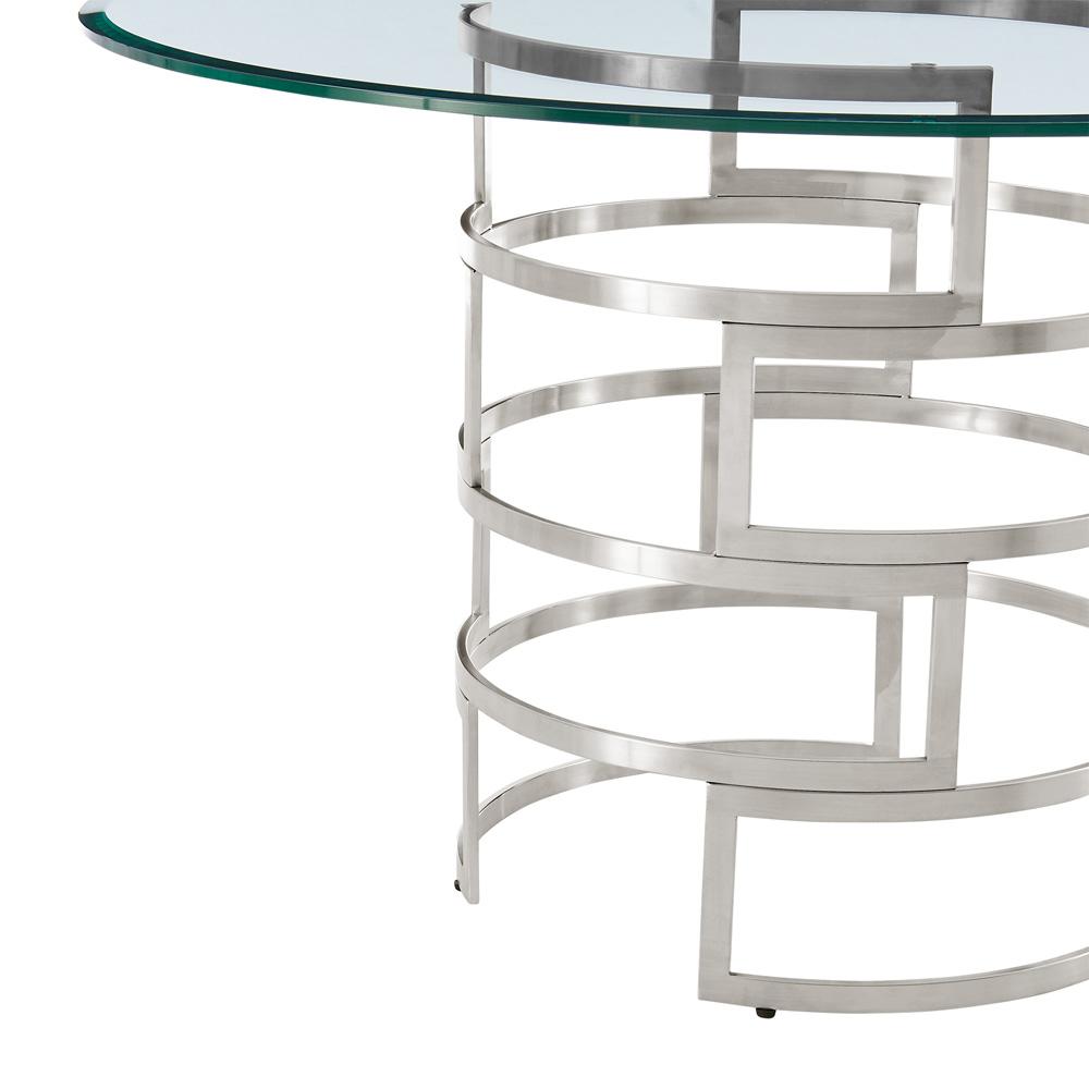 Armen Living - Diaz Morgan 5 Piece Round Glass Dining Table Set with Brushed Stainless Steel and Blue Fabric - SETDI5BSBLU veiw 6