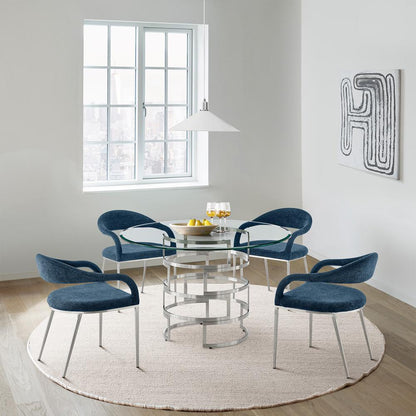 Armen Living - Diaz Morgan 5 Piece Round Glass Dining Table Set with Brushed Stainless Steel and Blue Fabric - SETDI5BSBLU veiw 7