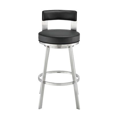 Armen Living - Flynn 30in Swivel Bar Stool in Brushed Stainless Steel with Black Faux Leather - LCFLBABSBLK30 veiw 2