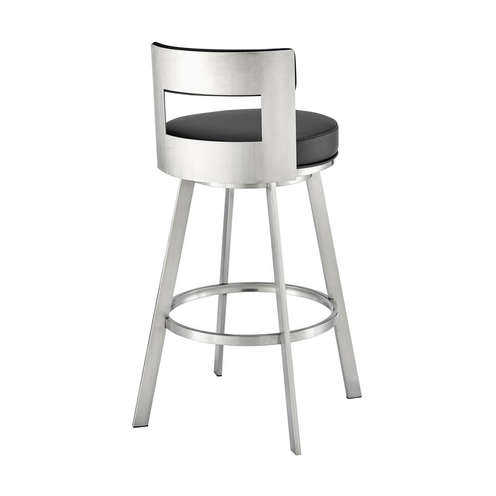Armen Living - Flynn 30in Swivel Bar Stool in Brushed Stainless Steel with Black Faux Leather - LCFLBABSBLK30 veiw 4