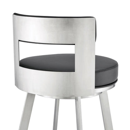 Armen Living - Flynn 30in Swivel Bar Stool in Brushed Stainless Steel with Black Faux Leather - LCFLBABSBLK30 veiw 5
