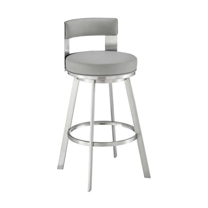 Armen Living - Flynn 30in Swivel Bar Stool in Brushed Stainless Steel with Light Gray Faux Leather - LCFLBABSLGRY30 veiw 1