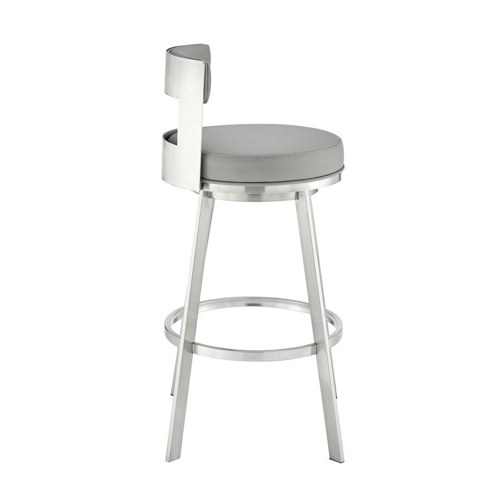 Armen Living - Flynn 30in Swivel Bar Stool in Brushed Stainless Steel with Light Gray Faux Leather - LCFLBABSLGRY30 veiw 3