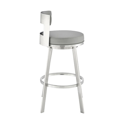 Armen Living - Flynn 30in Swivel Bar Stool in Brushed Stainless Steel with Light Gray Faux Leather - LCFLBABSLGRY30 veiw 3