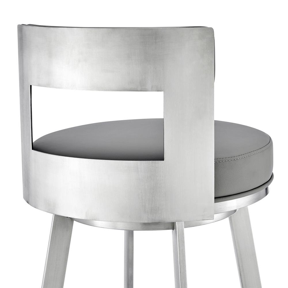 Armen Living - Flynn 30in Swivel Bar Stool in Brushed Stainless Steel with Light Gray Faux Leather - LCFLBABSLGRY30 veiw 5