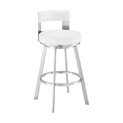 Armen Living - Flynn 30in Swivel Bar Stool in Brushed Stainless Steel with White Faux Leather - LCFLBABSWHI30 veiw 1