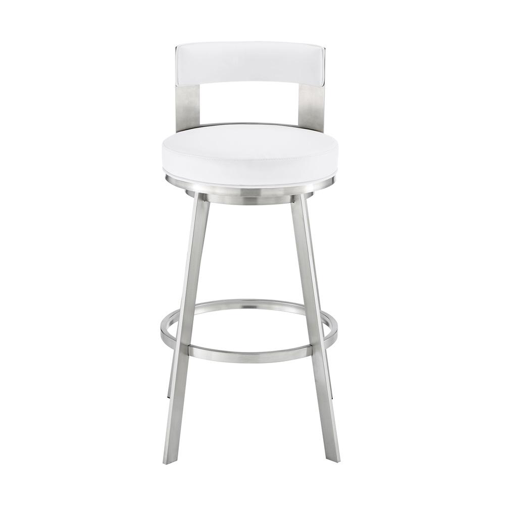 Armen Living - Flynn 30in Swivel Bar Stool in Brushed Stainless Steel with White Faux Leather - LCFLBABSWHI30 veiw 2
