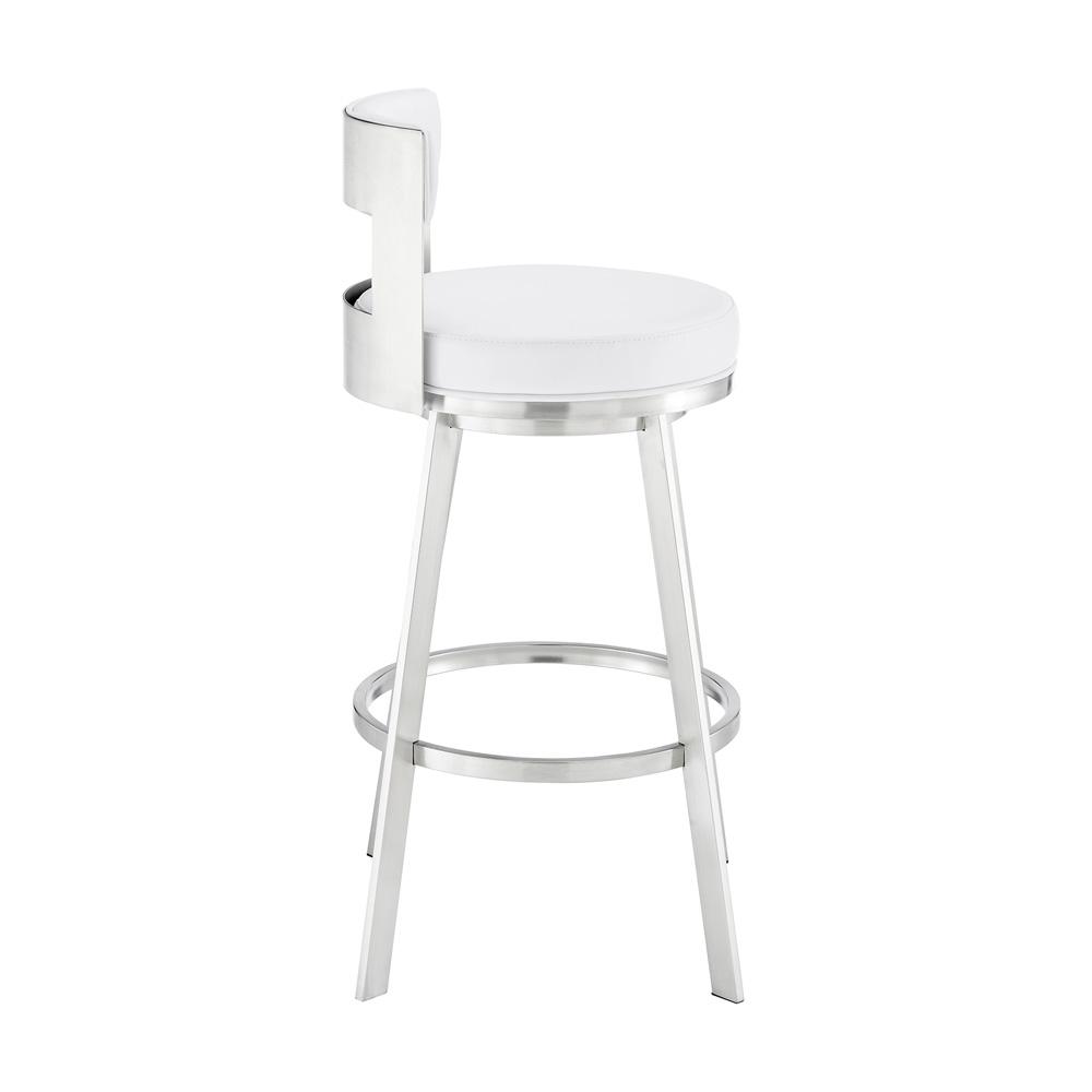 Armen Living - Flynn 30in Swivel Bar Stool in Brushed Stainless Steel with White Faux Leather - LCFLBABSWHI30 veiw 3