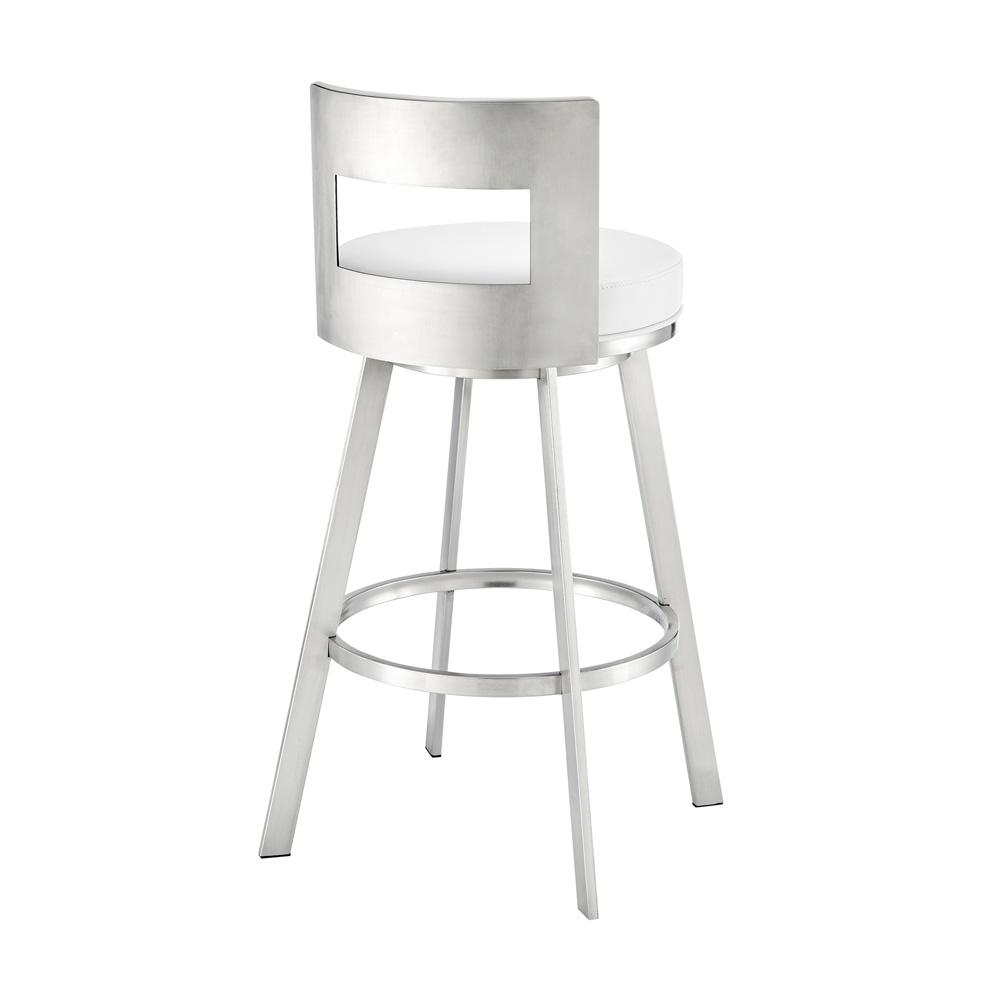 Armen Living - Flynn 30in Swivel Bar Stool in Brushed Stainless Steel with White Faux Leather - LCFLBABSWHI30 veiw 4