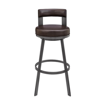 Armen Living - Flynn 26in Swivel Counter Stool in Brown Metal with Brown Faux Leather - LCFLBAJVCHO26 veiw 2