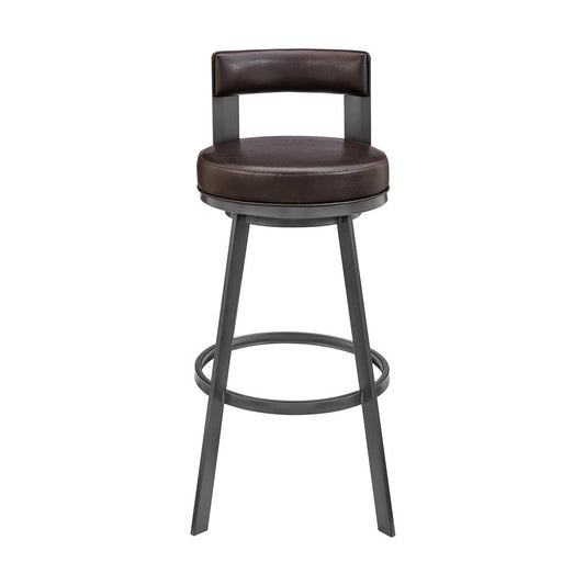 Armen Living - Flynn 26in Swivel Counter Stool in Brown Metal with Brown Faux Leather - LCFLBAJVCHO26 veiw 2