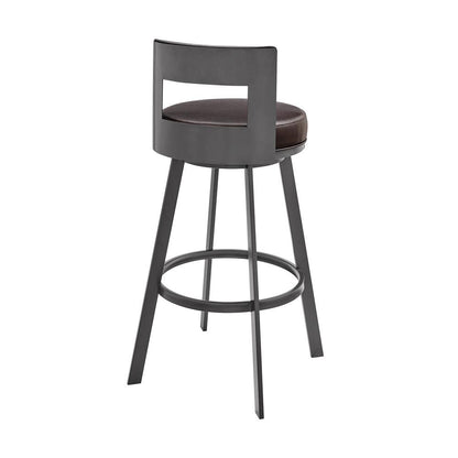 Armen Living - Flynn 26in Swivel Counter Stool in Brown Metal with Brown Faux Leather - LCFLBAJVCHO26 veiw 4