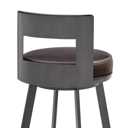 Armen Living - Flynn 26in Swivel Counter Stool in Brown Metal with Brown Faux Leather - LCFLBAJVCHO26 veiw 5