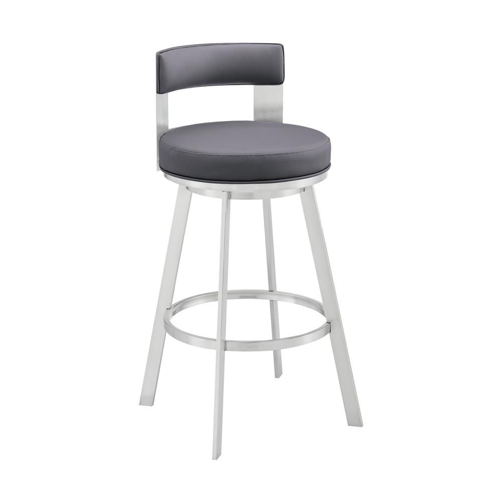 Armen Living - Flynn 26in Swivel Counter Stool in Silver Metal with Gray Faux Leather - LCFLBASLSLGRY26 veiw 1
