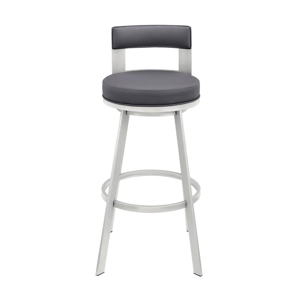 Armen Living - Flynn 26in Swivel Counter Stool in Silver Metal with Gray Faux Leather - LCFLBASLSLGRY26 veiw 2