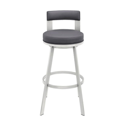 Armen Living - Flynn 26in Swivel Counter Stool in Silver Metal with Gray Faux Leather - LCFLBASLSLGRY26 veiw 2