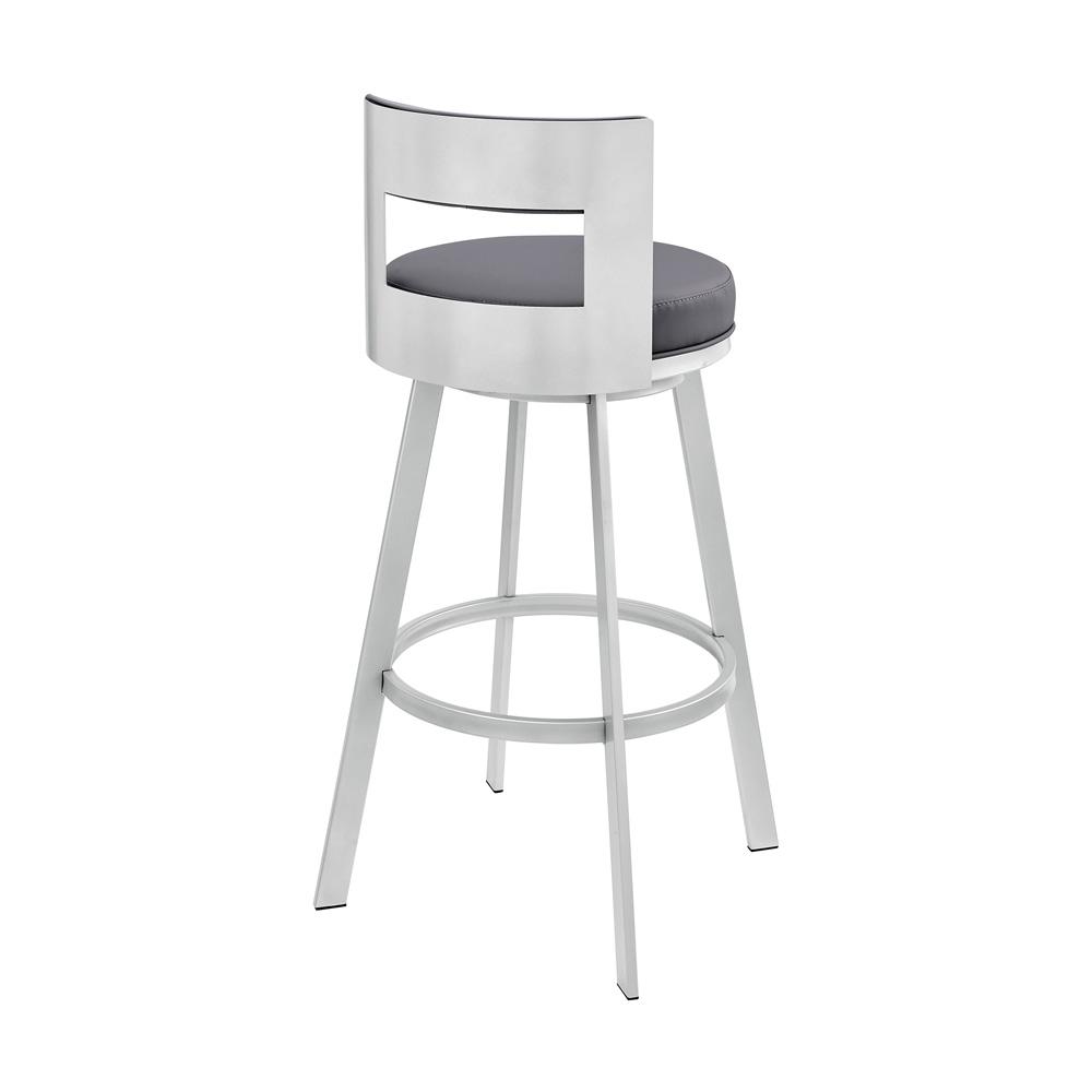 Armen Living - Flynn 26in Swivel Counter Stool in Silver Metal with Gray Faux Leather - LCFLBASLSLGRY26 veiw 4