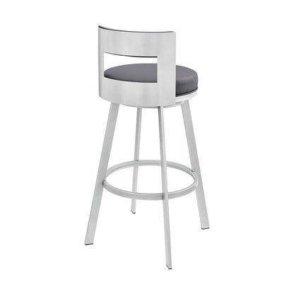Armen Living - Flynn 26in Swivel Counter Stool in Silver Metal with Gray Faux Leather - LCFLBASLSLGRY26 veiw 4