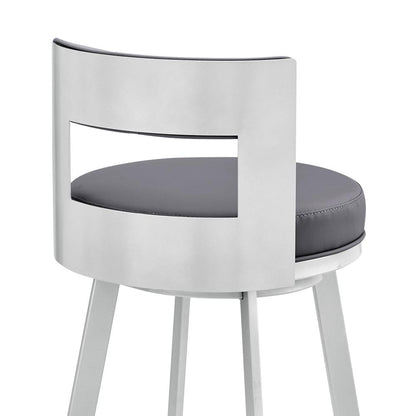 Armen Living - Flynn 26in Swivel Counter Stool in Silver Metal with Gray Faux Leather - LCFLBASLSLGRY26 veiw 5