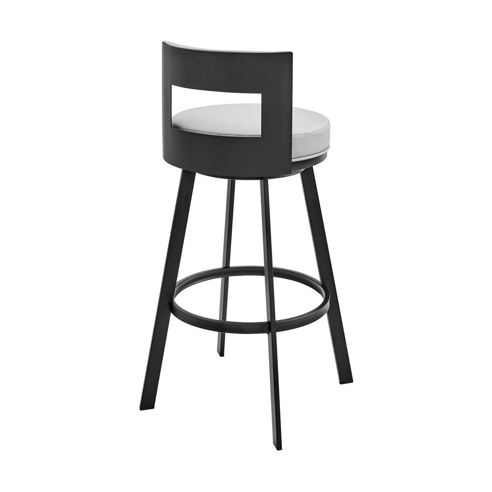 Armen Living - Flynn 26in Swivel Counter Stool in Black Metal with Light Gray Faux Leather - LCFLBABLKLGRY26 veiw 4