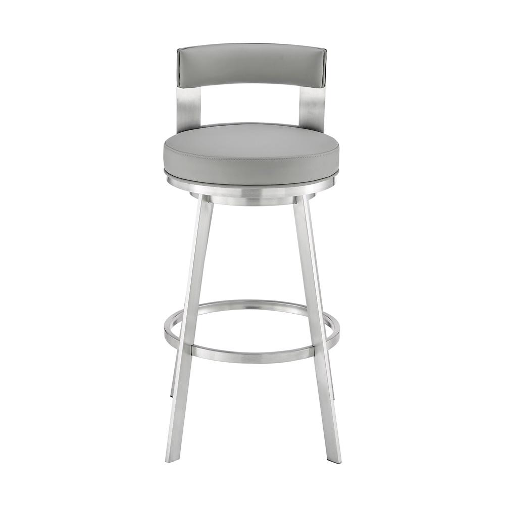 Armen Living - Flynn 26in Swivel Counter Stool in Brushed Stainless Steel with Light Gray Faux Leather - LCFLBABSLGRY26 veiw 2