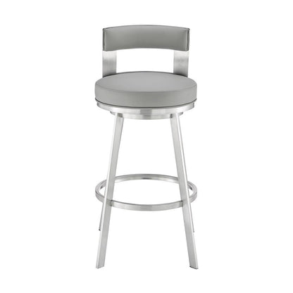 Armen Living - Flynn 26in Swivel Counter Stool in Brushed Stainless Steel with Light Gray Faux Leather - LCFLBABSLGRY26 veiw 2