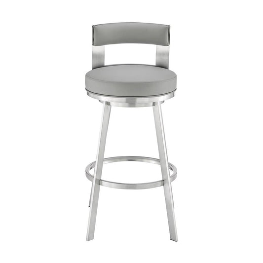 Armen Living - Flynn 26in Swivel Counter Stool in Brushed Stainless Steel with Light Gray Faux Leather - LCFLBABSLGRY26 veiw 2