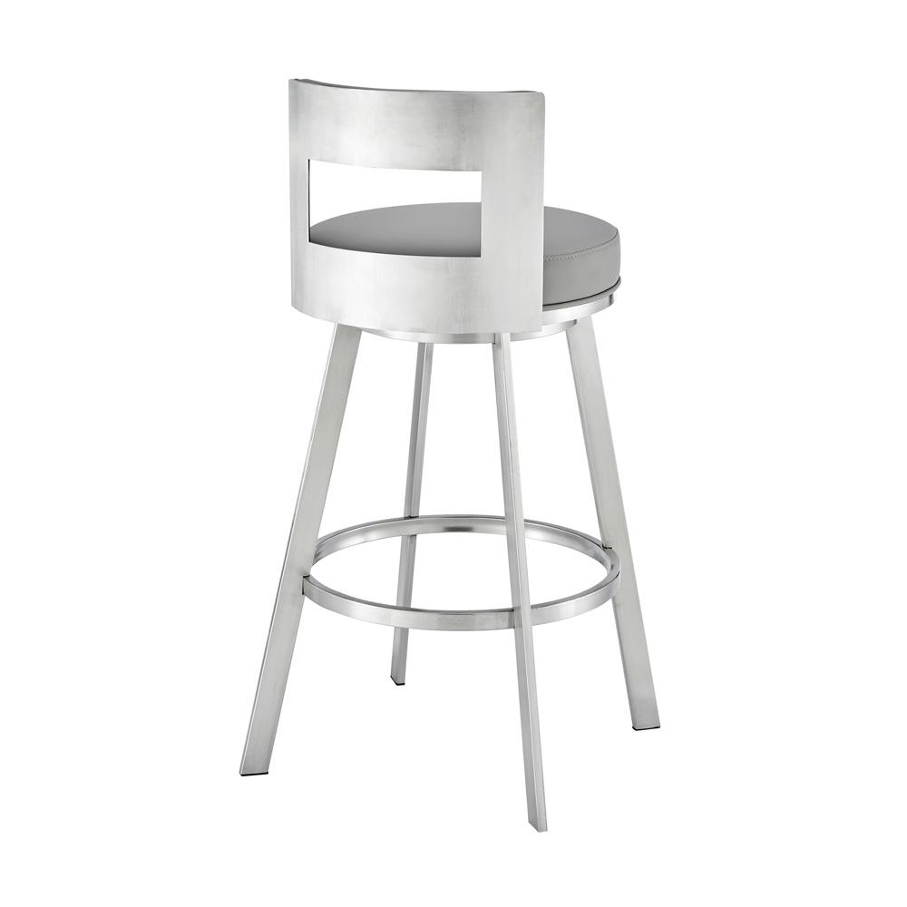 Armen Living - Flynn 26in Swivel Counter Stool in Brushed Stainless Steel with Light Gray Faux Leather - LCFLBABSLGRY26 veiw 4
