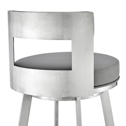 Armen Living - Flynn 26in Swivel Counter Stool in Brushed Stainless Steel with Light Gray Faux Leather - LCFLBABSLGRY26 veiw 5