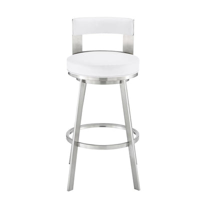 Armen Living - Flynn 26in Swivel Counter Stool in Brushed Stainless Steel with White Faux Leather - LCFLBABSWHI26 veiw 2
