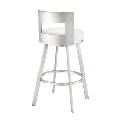 Armen Living - Flynn 26in Swivel Counter Stool in Brushed Stainless Steel with White Faux Leather - LCFLBABSWHI26 veiw 4